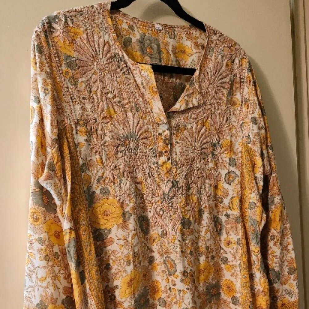 Hand embroidered silk tunic